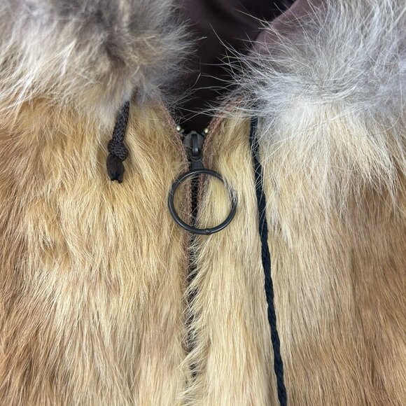 1970s Vintage Women's Size Small Chestnut Hooded Zip Up Real Fur Jacket Coat - Picture 14 of 16